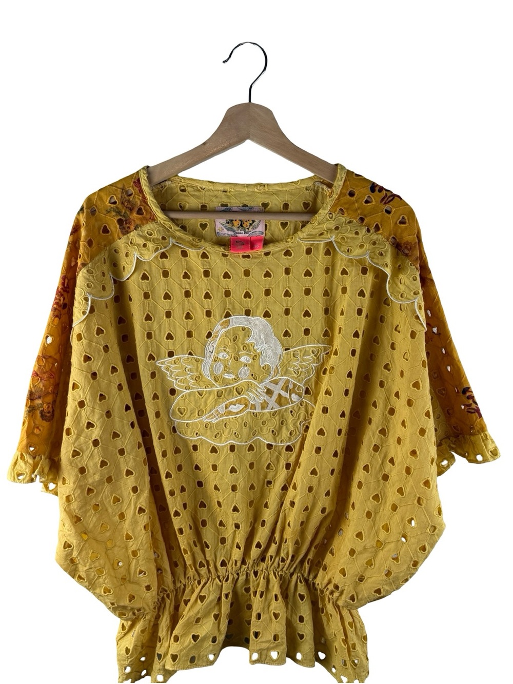 Unlogical Poem Yellow Eyelet Lace Angel Embroidered Top Boho Size 36/ Small